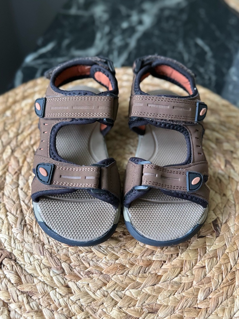 Payless Brown Kids Adjustable Strap Sandals with Peach Accents